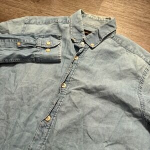 Mossimo Dutti Shirt Mens Medium Denim Chambray  Button Up Herringbone Italian